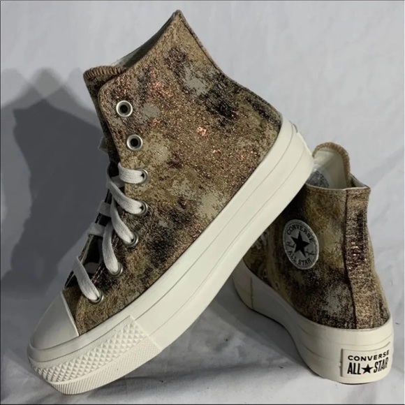 Converse CTAS High Top Lift Platform Shoes in Crushed Gold and White - Picture 6 of 6